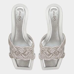 Aldo Silver Crystal Braided Slide Mules